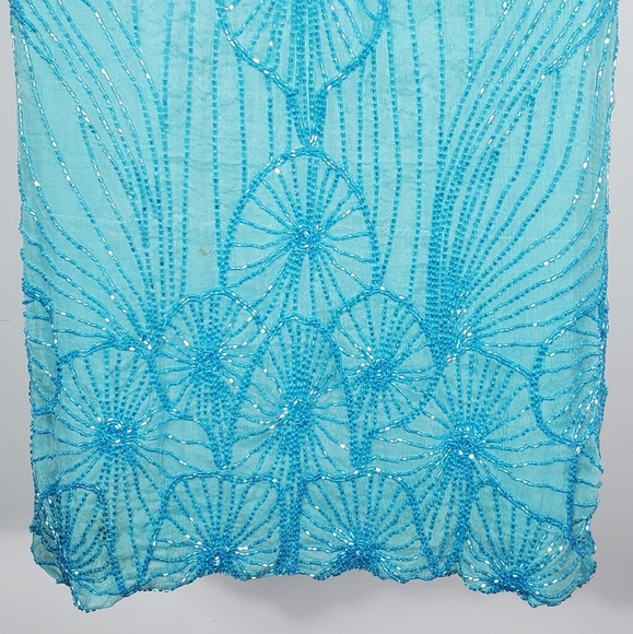 Star Group Turquoise Vintage Beaded Pure Silk Dress Size Medium - Picture 5 of 11